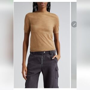 Acne Studios Kemon Seamless Sheer Wool Blend T-Shirt in Camel Beige at Nordstrom